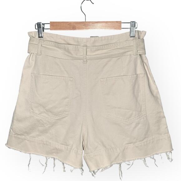 ALLSAINTS Cala Paperbag Belted Shorts Pleated Frayed Hem Beige Ivory High Rise - Picture 6 of 12